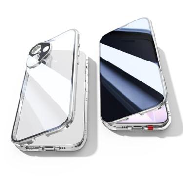 Imagem de Capa antiespião para iPhone 17 Air, capa de vidro temperado com privacidade frontal e traseira de 360 graus, tela antiespião, amortecedor de metal de adsorção magnética antiespião com protetor de