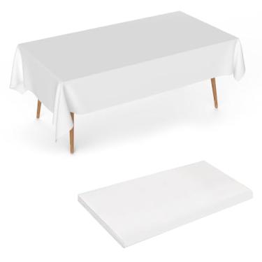 Imagem de Toalha de mesa descartável, impermeável, resistente a manchas, sem rugas, capa de mesa de pano para mesa retangular para festa (branca, 137 x 273 cm)