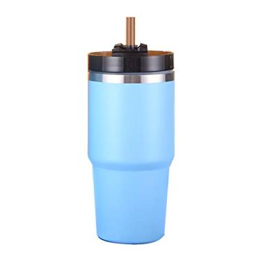 Imagem de Copo Isolado com Tampa e Canudo Reutilizável Garrafa de Água Aço Inoxidável 304 Café Gelado para Viagem Carro Academia Fitness Bebidas Quentes Frias