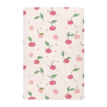 Imagem de Wassud Jogo de lençol com estampa cereja para berço respirável para meninos e meninas, neutro, 68 x 99 cm