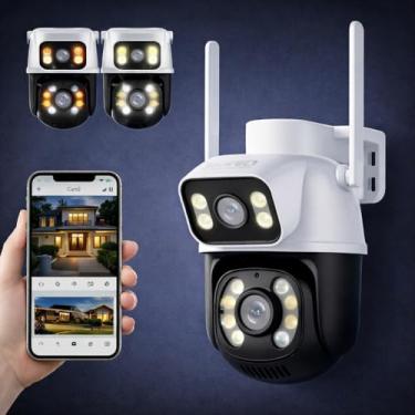 Imagem de Câmera de Segurança WiFi Externa HD 3MP, IP Sem Fio com Visão Noturna Infravermelha, Dupla Lente Grande Angular, À Prova D'Água IP66, Detecção de Movimento e Áudio Bidirecional