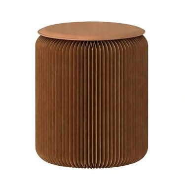 Imagem de Folding Paper Stool Banqueta dobrável de papel Kraft, almofada de assento removível em PU, acordeão criativo, banqueta baixa, repousa-pés(Brown)
