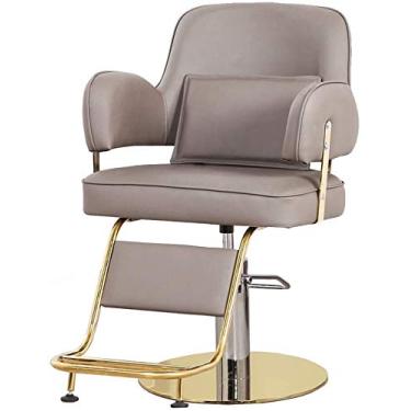 Imagem de pcagfaajmh Cadeira de salão de cabeleireiro, barbearia, equipamento de salão profissional, cadeira de barbeiro hidráulica elegante e confortável (cor: cinza + ouro 2) (cinza + ouro 2)