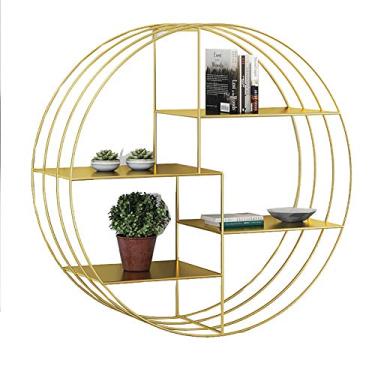 Imagem de Prateleira de parede redonda estilo industrial, prateleira flutuante com 4 níveis, rack de exibição decorativo moderno montado na parede, capacidade de carga de 35 kg, para banheiro, quarto, sala de