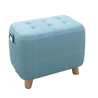 Imagem de Banco para pés otomano de madeira azul claro - banco quadrado acolchoado para sapatos e descanso de pés para quarto, pátio, sala de estar - 45 x 25 x 27 cm (18 x 10 x 11 polegadas) - conforto e estilo