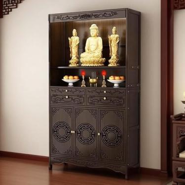 Imagem de Mesa de altar de meditação com armazenamento, armário de santuário de buda de bambu, mesa de sacrifício de nicho chinês para sala de estar, santuário pessoal de 102 cm (40,1 pol.) e decoração