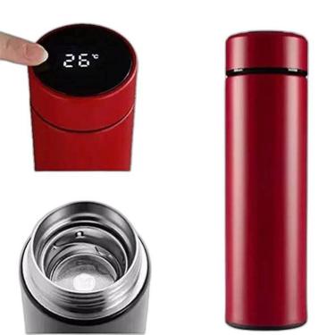 Imagem de Garrafa Térmica Squeeze Medidor Temperatura 500Ml Inox Verm