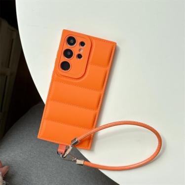 Imagem de Capa de couro com airbag para jaqueta de penas para Samsung Galaxy S25ultra S24 Plus S23 FE S21 Ultra A56 A26 A52 A32 Capa de alça de pulso, laranja, para Samsung S24FE