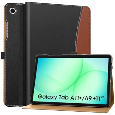 Imagem de MoKo Capa para Samsung Galaxy Tab A11+/A11 Plus/A9+/A9 Plus 11 polegadas 2025/2023, capa fólio de couro PU multi-ângulo com alça de mão, bolso, despertar/hibernar automaticamente, preto vermelho