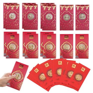 Imagem de Envelopes de Ano Novo Chinês 2026 Envelopes Vermelhos do Ano do Cavalo Moedas de Lembrança do Zodíaco Pacote Vermelho Dinheiro da Sorte Moeda Chinesa da Sorte para Bênção Saúde Riqueza Festival da