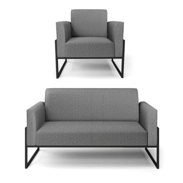Imagem de Sofá Namoradeira Com Poltrona Base Industrial Alta Preto Marisa Linho D03 - D\'rossi Cor A26 Grafite