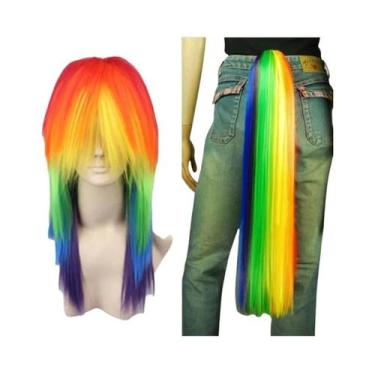 Imagem de Peruca De Cosplay De Cabelo Sintético Multicolorida Anime Rainbow Dash