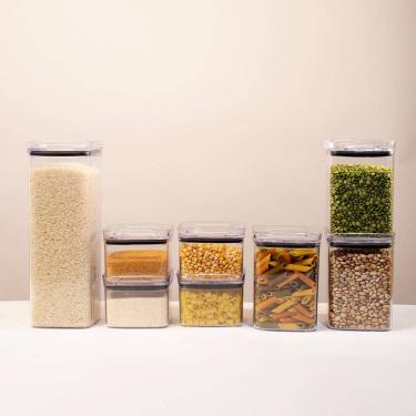 Imagem de Kit 8 Potes Hermético Transparente Quadrado Para Porta Mantimento Cozinha