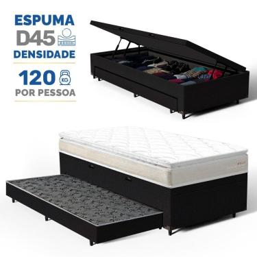 Imagem de Cama Box Baú com Colchão de Espuma D45 Pillow Top Ortopédico Domo + Auxiliar Solteiro 88cm