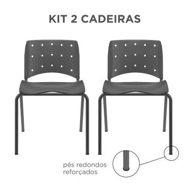 Imagem de KIT 02 Cadeiras Fixas Ergoplax Slim 4 Pés Preta Plaxmetal