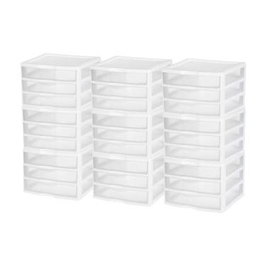 Imagem de Conjunto de 9 Gavetas Transparentes Sterilite com Estrutura Branca