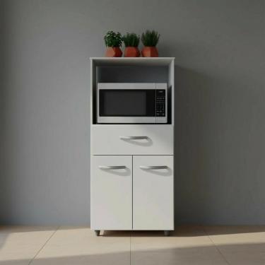 Imagem de Balcão Multiuso Para Cozinha 2 Portas 1 Gaveta Com Nicho Branco Branco