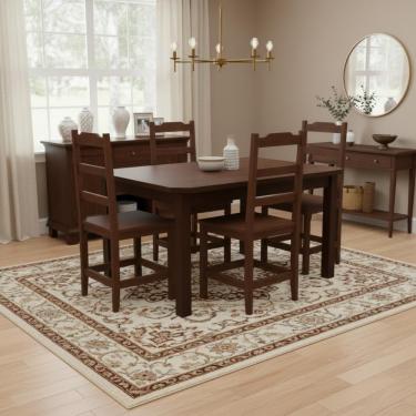 Imagem de Kit Mesa Com 4 Cadeiras Perola De Madeira Maciça Castanho Castanho S/estofado