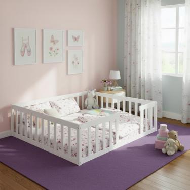 Imagem de Cama Casal Queen Montessoriana Branco Madeira Maciça