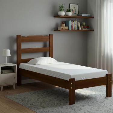 Imagem de Cama Solteiro Com Colchão Madeira Maciça Esmeralda Castanho