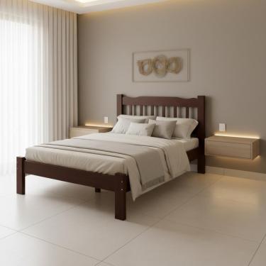 Imagem de Cama Casal Pérola Madeira Maciça Resistente Nogueira