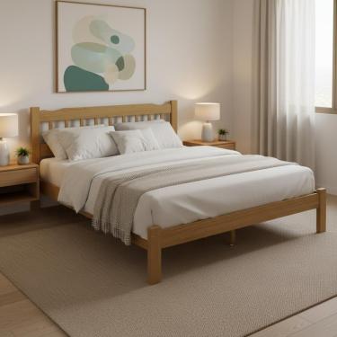 Imagem de Cama Casal King Pérola Madeira Maciça Resistente Nogueira