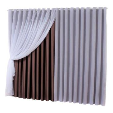 Imagem de Cortina Blackout Com Voal 3,00 x 2,80 Corta Ilhós Cromado - Genérico, 