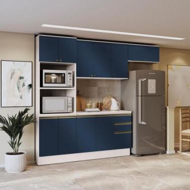 Imagem de Armário De Cozinha Completa 100% Mdf 270cm Branco/azul Profundo Celest