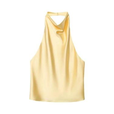 Imagem de Top Corset Feminino Halter De Cetim Sem Costas Amarelo Rosa Preto Eleg