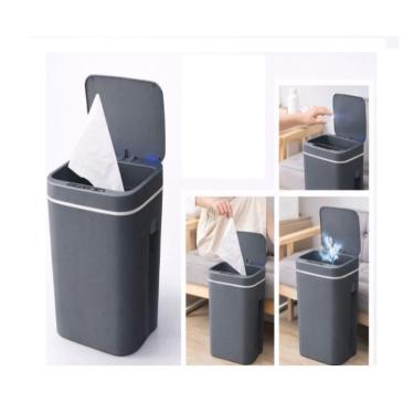 Imagem de Lixeira Automática 12L com Sensor Infravermelho Tampa Inteligente Cinza para Cozinha Banheiro