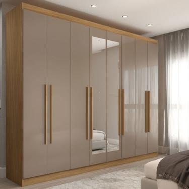 Imagem de Guarda-Roupa Casal Ele e Ela 8 Portas 8 Prateleiras com Espelho Cinamomo/Cappuccino - Panorama Móveis