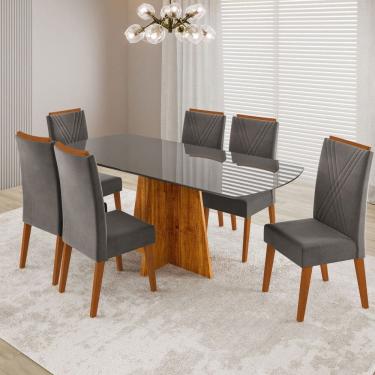 Imagem de Mesa de Jantar 6 Lugares Fill com Vidro Marrom/Grafite/Cinza - Viero Móveis