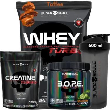 Imagem de Kit Suplementos Black Skull ( Creatina 150g + Whey turbo 907g + Pré tr