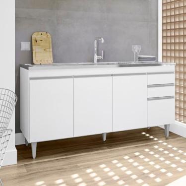 Imagem de Balcão para Pia Lorena 160cm Com Tampo Cozinha Cor:Branco - Maderatto 