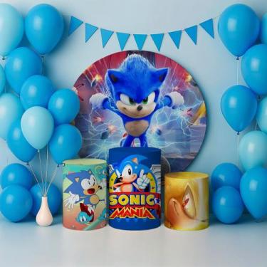 Imagem de Capas Painel Redondo Cilindro Ouriço Azul Veloz - Painel De Festa