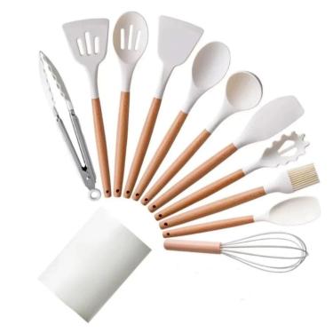 Imagem de Kit Utensílios de Cozinha Masterchef 12 Peças com Copo Suporte Silicone e Cabo de Madei...