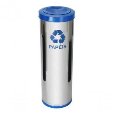 Imagem de Lixeira de Aço Inox 50l com Tampa Plastica Meia Esfera Jsn 50L Abertura Basculante com Balde Interno Inox