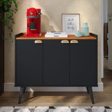 Imagem de Aparador Buffet Pequeno Balcão Armário Cozinha 3 Portas Prateleira Cantinho Café Sala Estar Retrô