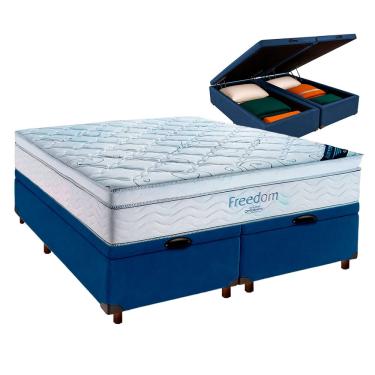 Imagem de Box Bau Blindado Azul + Colchão Queen Freedom Ortobom