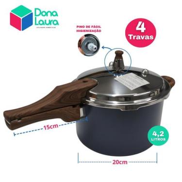 Imagem de Panela De Pressão Fechamento 4 Travas Profissional 4,2L Turim - DONA L