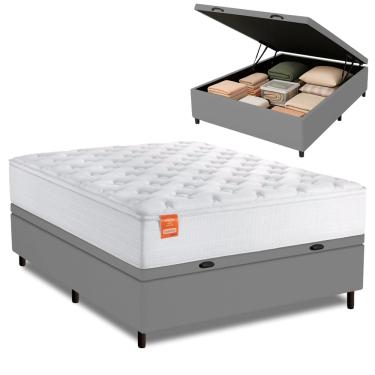 Imagem de Cama Box Baú Colchão Casal Molas Ensacadas Real 138x188x68cm Branco / Cinza Inducol - S...