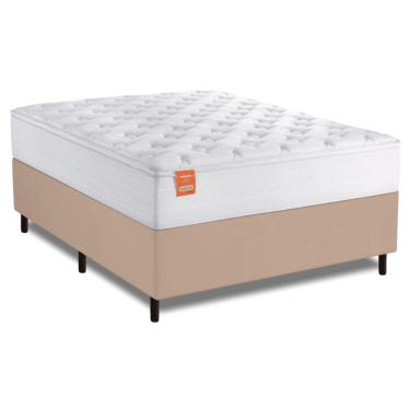 Imagem de Cama Box Colchão Casal Queen Molas Ensacadas Real 158x198x65cm Branco / Bege Inducol