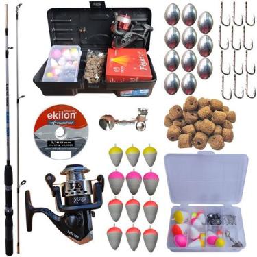 Imagem de Kit de Pesca Completo Infantil Vara Molinete Linha Isca - Marine Sport
