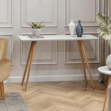 Imagem de Aparador Decorativo Laqueado com Vidro Pés Palito Reto em MDF 120cm Branco para Sala e...