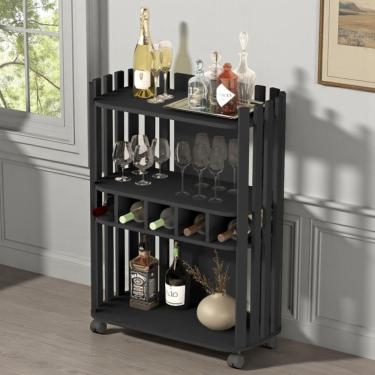 Imagem de Aparador Buffet Bar Adega Frisado Preto sem Porta em MDF 59cm para Sala de Casa