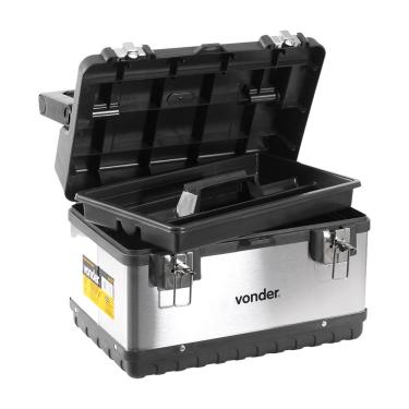 Imagem de Caixa Baú para Ferramentas CBI020 com Bandeja Interna Alça e Travas Prata Inox 20kg Vonder