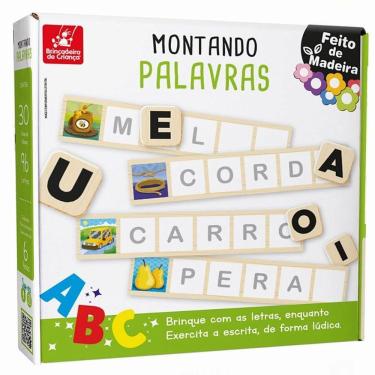 Imagem de Brinquedo Pedagógico de Madeira Montando Palavras com Letras Móveis para Alfabetização