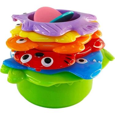 Imagem de Brinquedo Educativo Torre Divertida com 6 Potes Empilháveis Coloridos de Plástico Atóxico Toy Mix