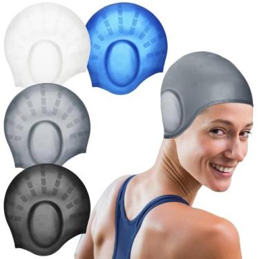 Imagem de Touca de Natação Janmercy 4 Unidades Silicone Impermeável com Proteção
