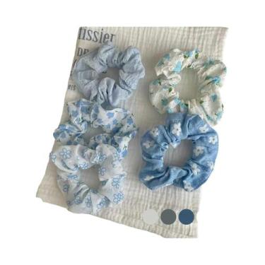 Imagem de Conjunto De 6 Elásticos De Cabelo Femininos Estilo Scrunchie Com Estam